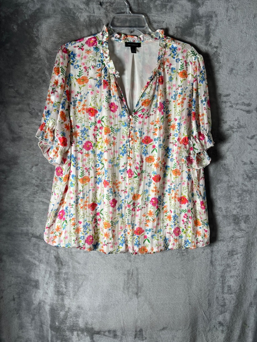 Ruffled V-Neck Floral Blouse - White Multicolor